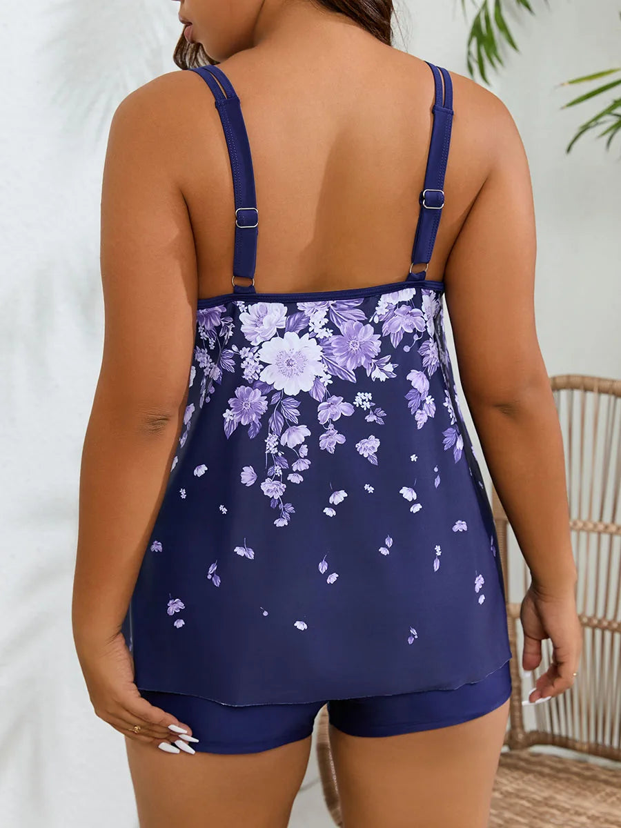 Floral Print Tankini Swimsuit Women Plus Large Size Swimwear Female Bathers Bathing Swimming Swim Suit Beachwear 4XL