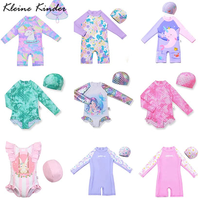 Toddler Baby Bathing Suit Girls Swimsuit One-Piece Rashguard for 2-10 Years UPF 50+ Anti UV Long Sleeve Swimwear for Children