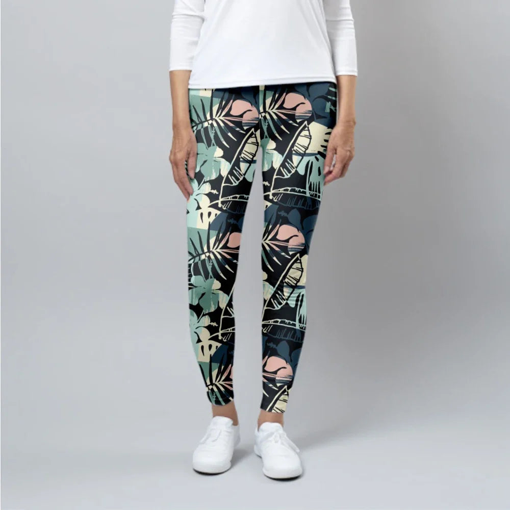 Fitness Leggings High Waist 3D Flowers Pattern Digital Print Casual Trousers Woman's Leggings