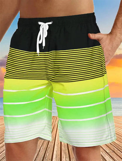 Men's Beach Shorts Fun 3D Striped Print Swim Trunks Fashion Summer Loose Casual Pants Boy Girl Unisex Gym Board Shorts