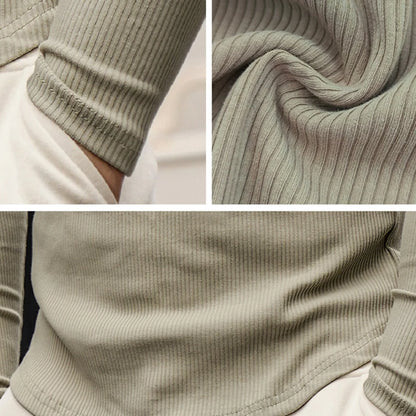 Fashion Casual Compression Shirt Large Sports Workout T-shirt Men's Elastic Long Sleeve Autumn V-Neck Gym
