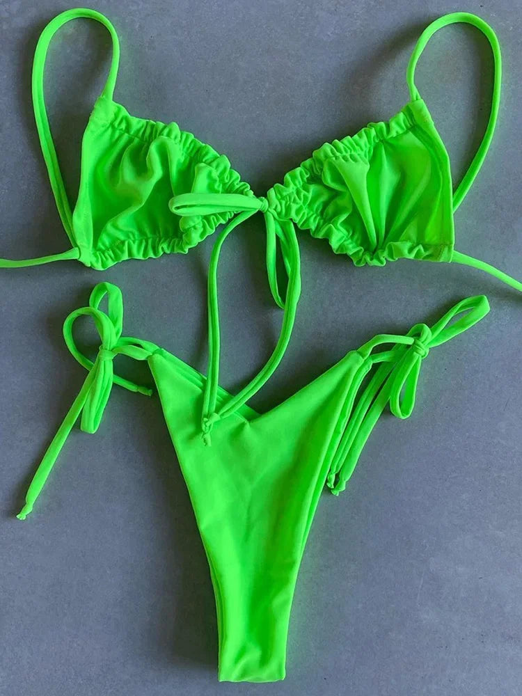 Ruffle Frilled Micro Thong Bikini Women Swimwear Female Swimsuit Two-pieces Bikini set String Bather Bathing Suit Swim