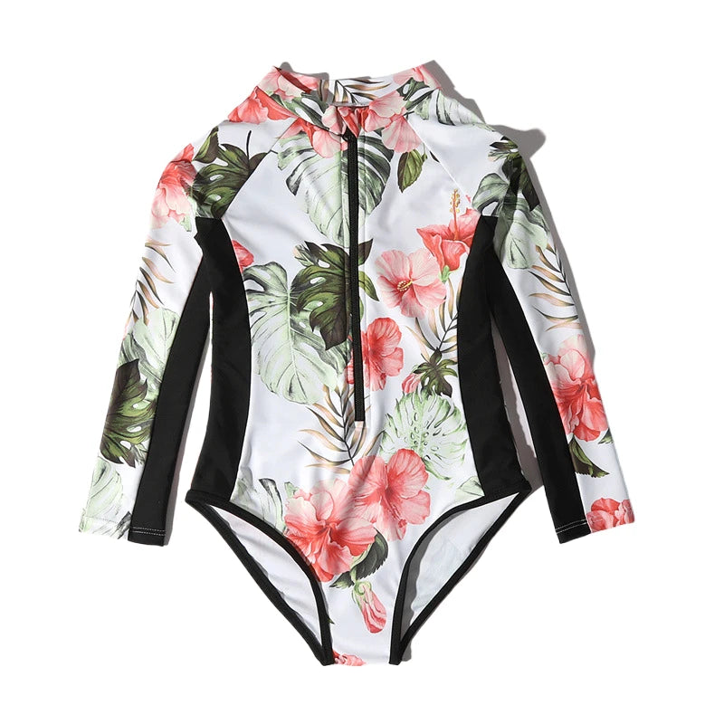 Print Girls One Piece Swimsuit 8-12 Year Kids Swim Suit Teenage Children's Swimwear Long Sleeve Surfing Bathing Suits Beach
