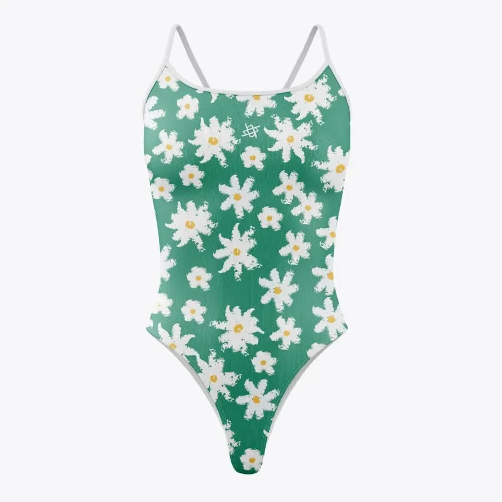 Women's Thin-Strap One-Piece Swimsuit – Floral & Palm Prints