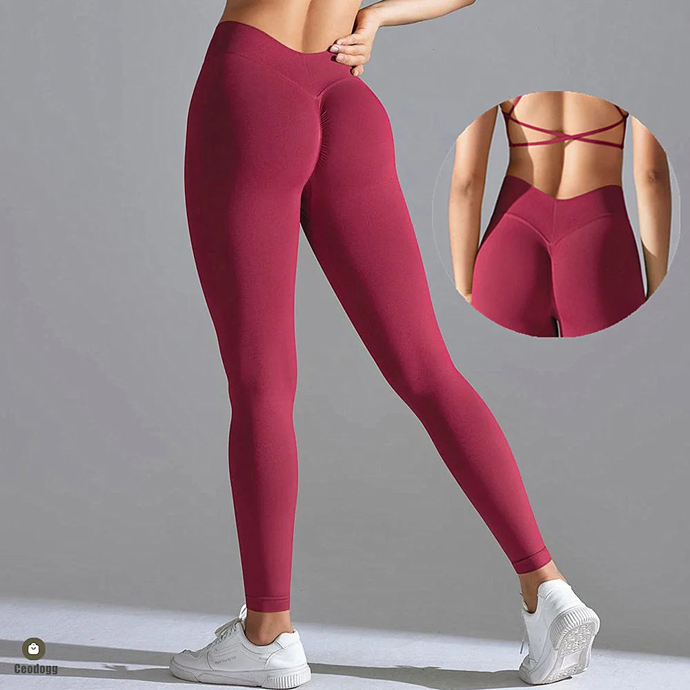 Seamless Yoga Pants Women V Butt Push Up Fitness High Waist Pants Gym Running Workout Female Sports Yoga Tight Leggings