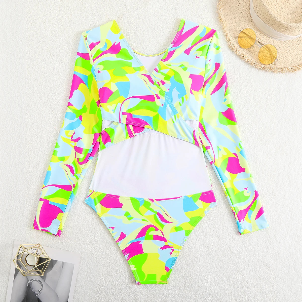 Rash Guard  Long Sleeves Swimsuit One Piece Backless Printed Swimwear Women Bathers Bathing Swimming Swim Suit Padded Beachwear Summer