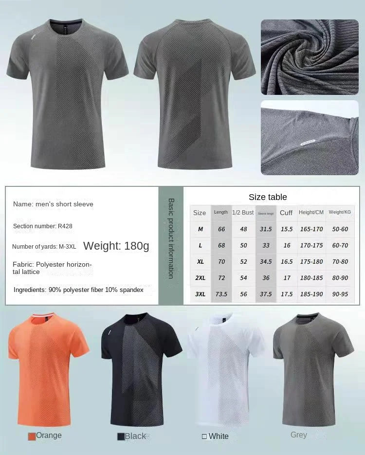 Mermaid Curve Summer Men's Short-sleeved Sports T-shirt Quick-drying Clothes Loose Casual Wear Running Top Fitness Clothes