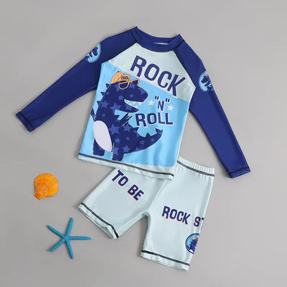 Boys Girls Cartoon Cute Swimwear Spring Summer Beach Clothing Set Sun Protection Long Sleeve Swimming Suits Kids Bathing Suit