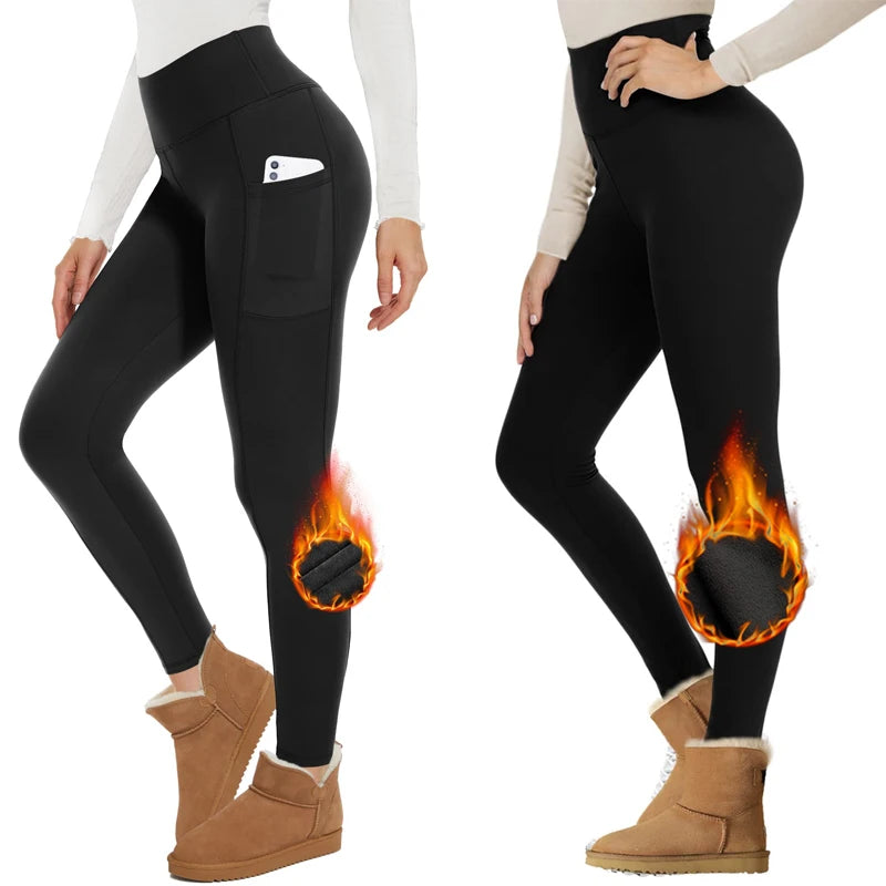 Fleece Lined Leggings Women High Waisted Warm Winter Yoga Pants for Women Thermal Running Workout Black Leggings