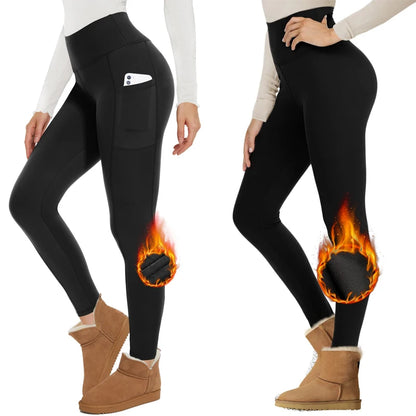 Fleece Lined Leggings Women High Waisted Warm Winter Yoga Pants for Women Thermal Running Workout Black Leggings