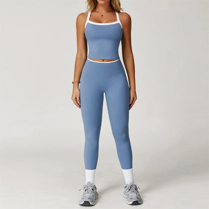 2PCS Women Tracksuit Yoga Set Nude Workout Sets Gym Clothes Push Up Fitness Running Sportwear Sport Bra Leggings Suit