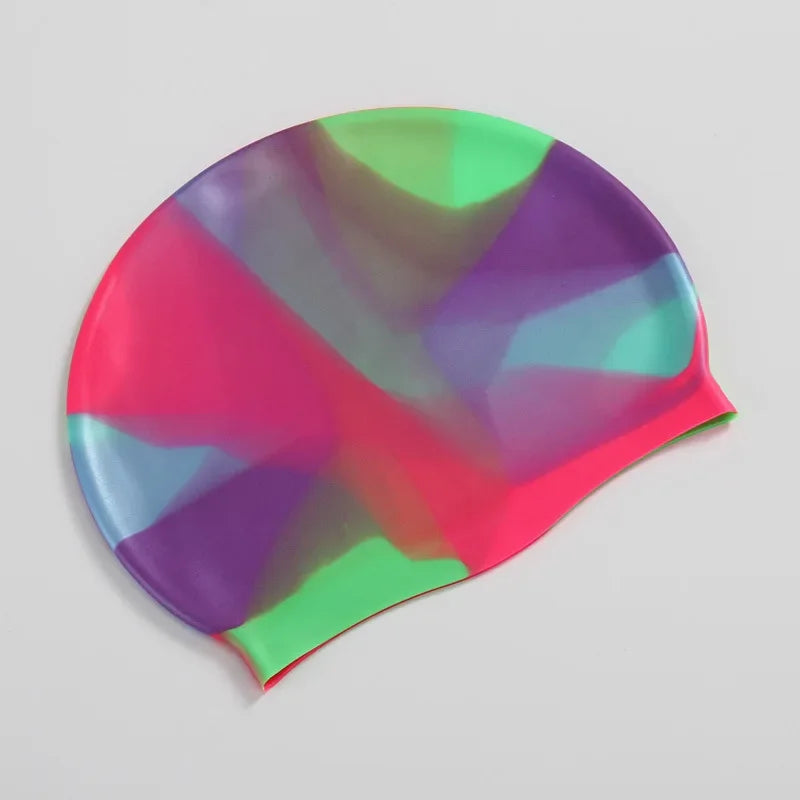 Color Block Silicone Adult Waterproof Swimming Cap Dry Hair Swim Cap for Men Women Protect Ear Swim Hat Swimming Accessories