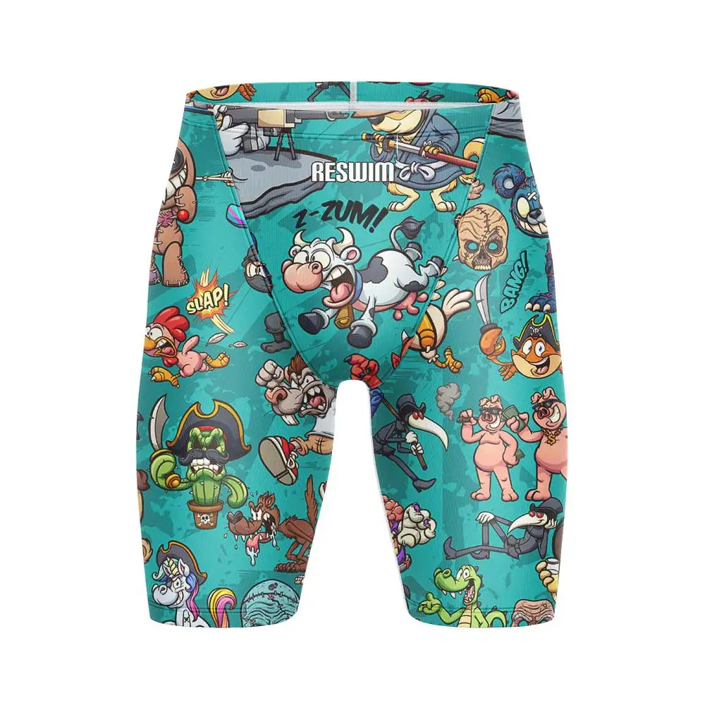Cartoon Swim Jammer Endurance Athletic Training Swimsuit Men's Beach Swimming Trunks Lycra Swimwear Jammers GYM Tight Surf Shorts