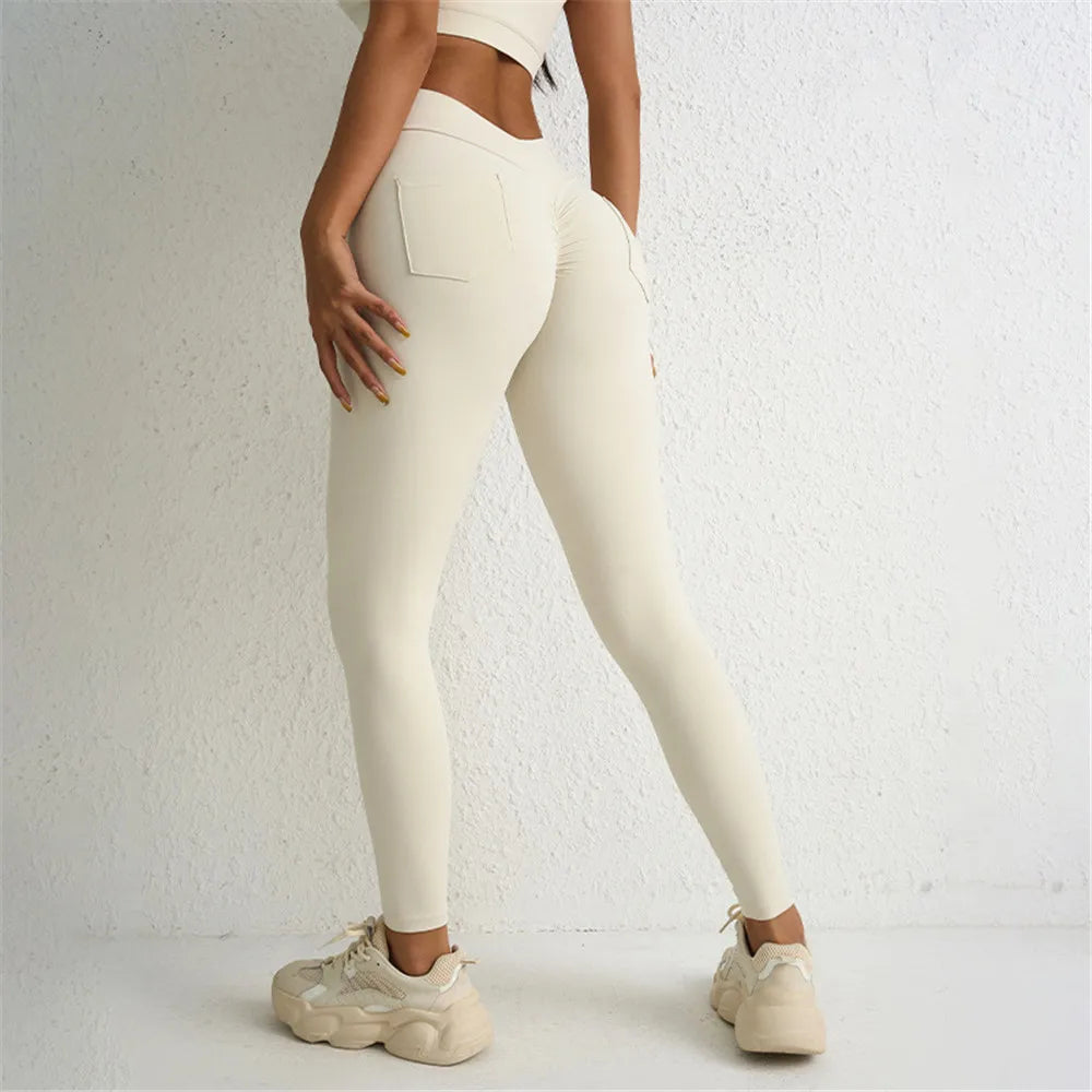 V Back Waist Scrunch Yoga Pant Women Sport Legging Gym Squat Proof Fitness Pant Hip Lift Workout Shorts Tights Active Wear