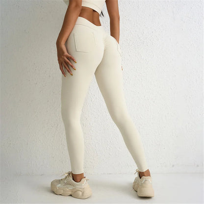 V Back Waist Scrunch Yoga Pant Women Sport Legging Gym Squat Proof Fitness Pant Hip Lift Workout Shorts Tights Active Wear