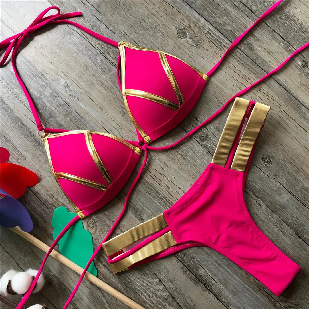 7 Colors S - XL Push Up Bikini Women Swimwear Female Swimsuit Two-pieces Bikini set Bra Cup Bather Bathing Suit Swim