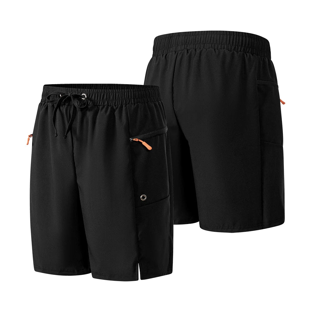 Men's Summer Black Quick Dry Casual Gym Shorts Elastic Waist Side Security Zippered Pocket Versatile for Running Fitness Hiking