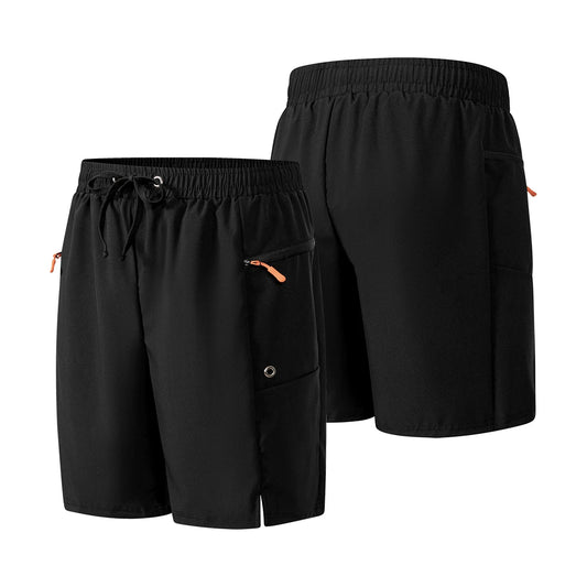 Men's Summer Black Quick Dry Casual Gym Shorts Elastic Waist Side Security Zippered Pocket Versatile for Running Fitness Hiking
