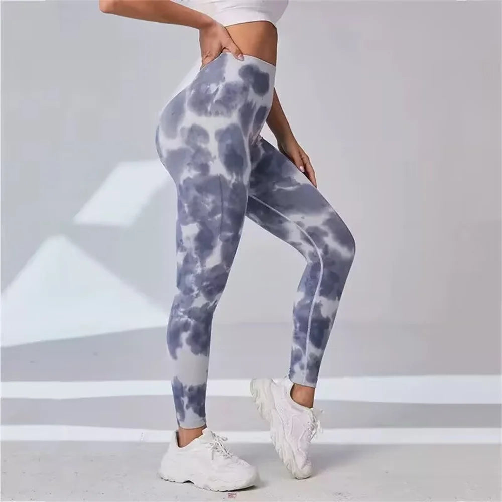 3D tie dye printed sports pant womens running jumpsuit fitness high waisted push-pull jumpsuit sportswear y2k training socks