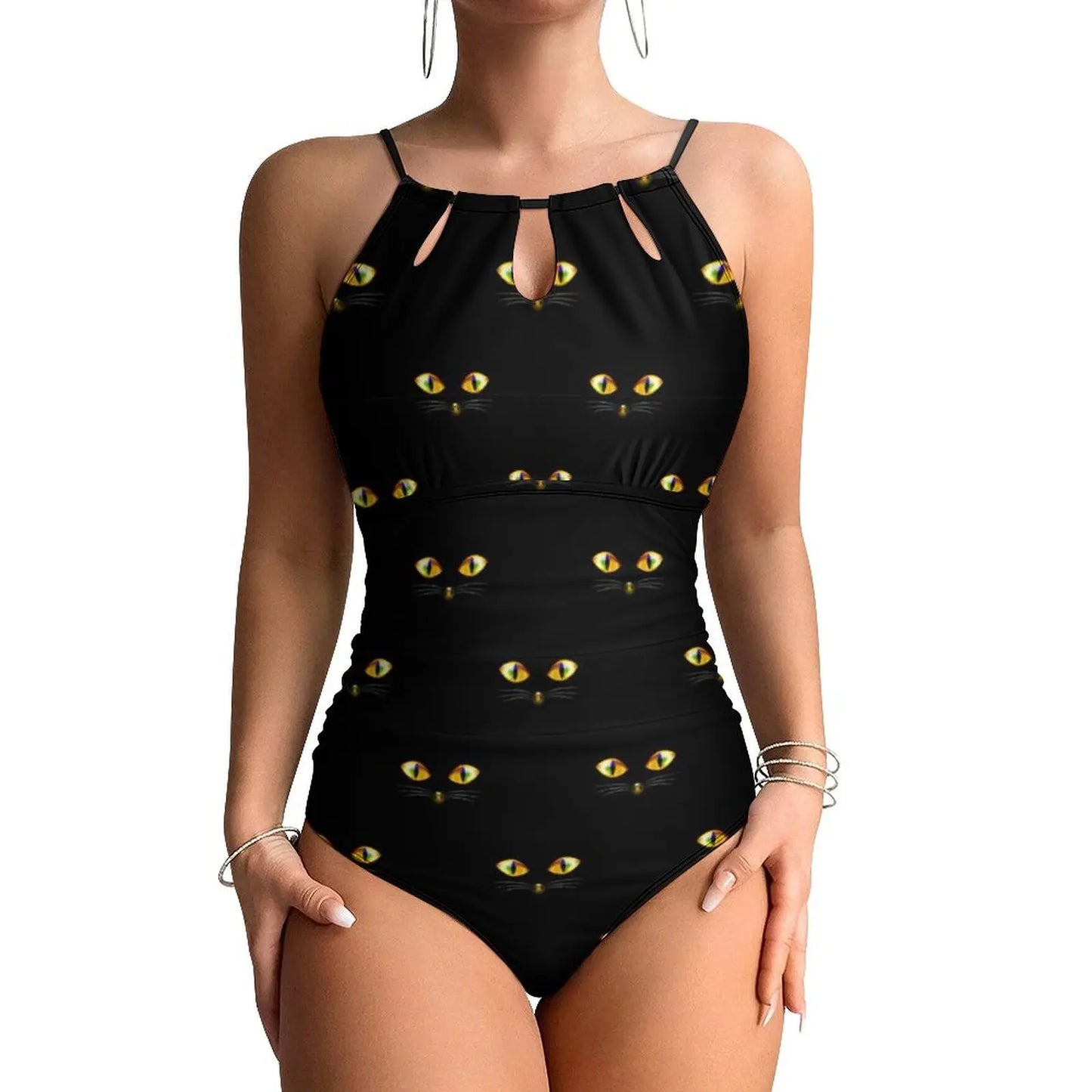 Funny Cat Swimsuit Cartoon Animal Print Women Swimwear One-Piece Bodysuit Holiday Swim Push Up High Cut Beach Outfits