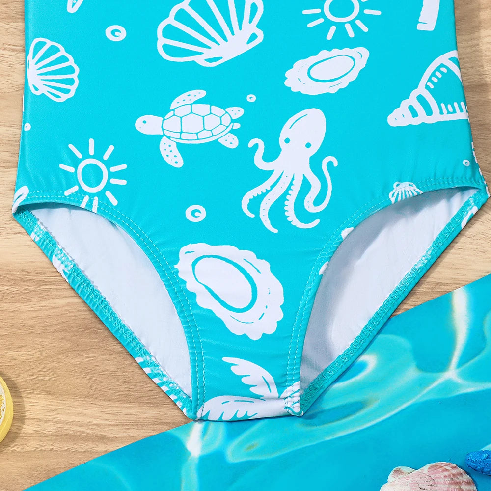 Girls' One-Piece Swimsuit Athletic Style Bathing Suits Kids Summer Beach Vacation Swimwear Print Swimming Costume