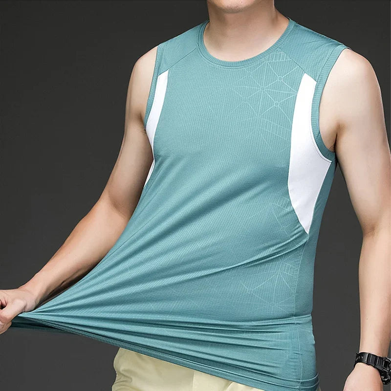 Men's Running T-shirt Gym Homme Vest Top Undershirt Sweatshirt Fitness Sports Sleeveless T-shirts Tees Singlet Marathon Wear Ice