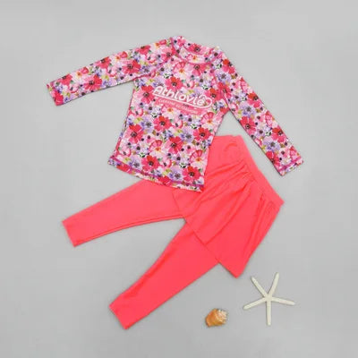 Girls' Long Sleeve Swimming Suit Skirt Style Quick Dry Thermal Sunscreen Swimwear Casual Surf Suit Children's Two Piece Swimsuit