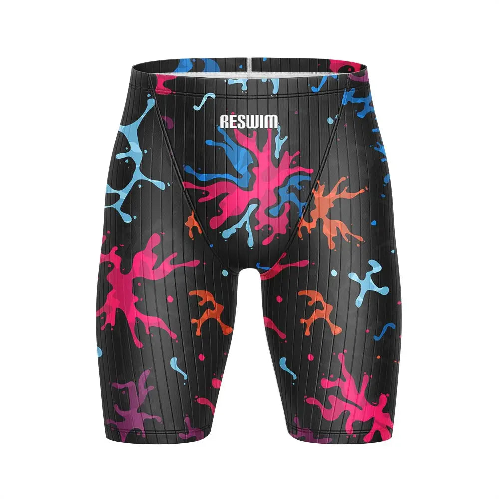 Summer Men's Pro Swim Jammer Athletic Practice Knee-Length Swimsuit Short Lycra Swimming Trunks Beach Tights Shorts Surf Pants