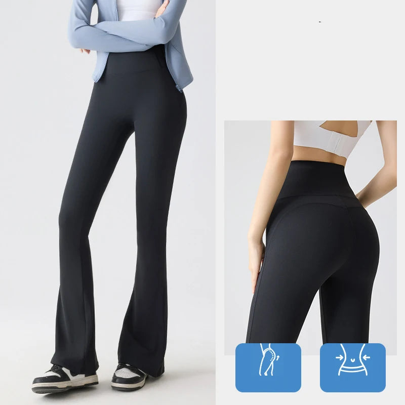Spring Summer Micro Flared Sharkskin Leggings Women Tight Elastic Horseshoe Pants Sport Fitness Yoga Flared Pants