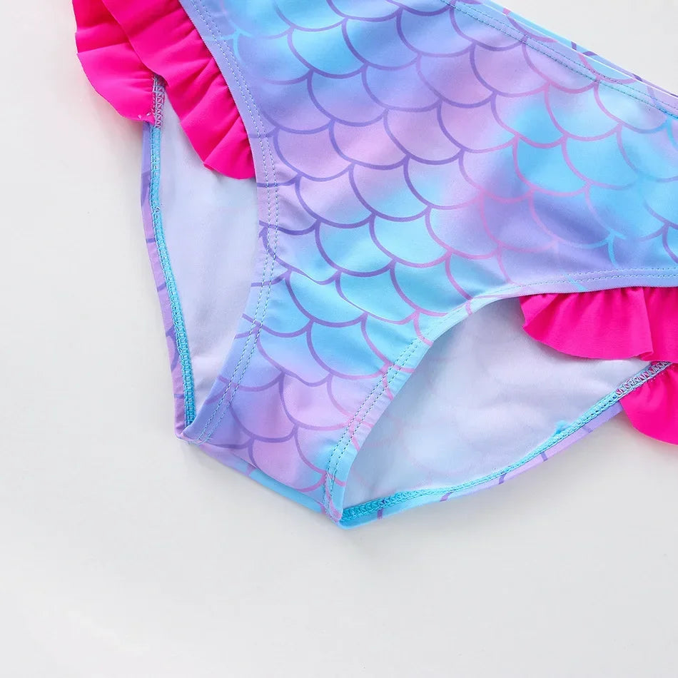 2-10Years New Fashion Kids Fish Scale Bikini Set Lovely Two Pieces Child Swimwear Cute Girl Flouncing Swimsuit Summer Beachwear