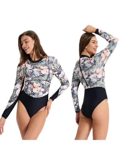 High Waist Swimwear Rash Guard Swimsuit Women Summer Bathing Suit Bikini Set Long Sleeve Beach Swimming Suit Female