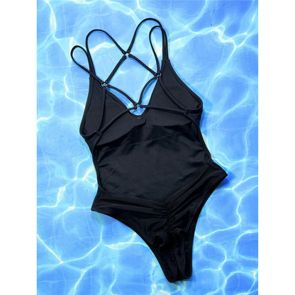 S - XL V Neck Cross Back Scrunch Butt Women Swimwear One Piece Swimsuit Female Monokini High Cut Bather Bathing Suit Swim V4550