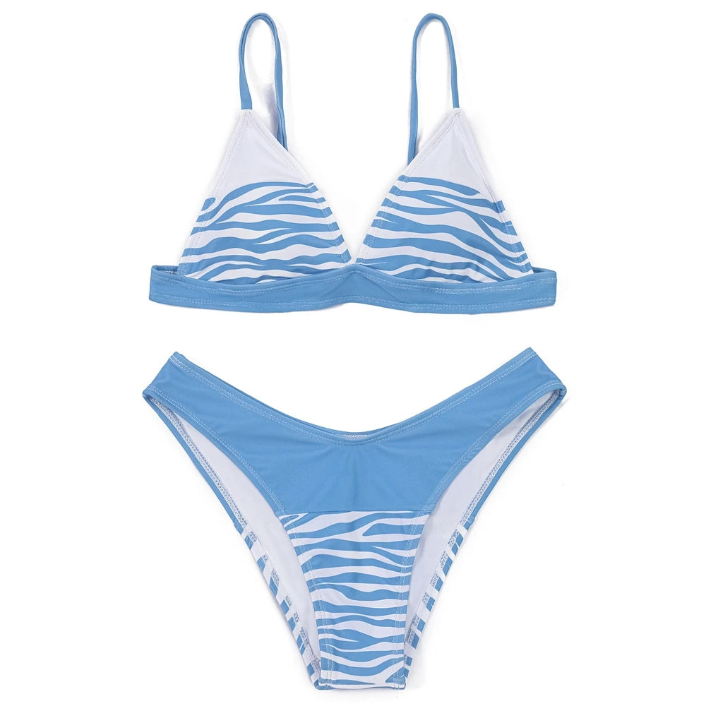 Print Patchwork Women Swimsuit  Bikini  Arrival Straps Padded Bra Summer Beach Swimwear Brazilian Biquini