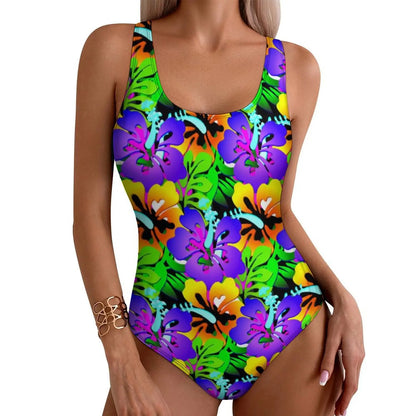 Tropical Swimsuit Flower Print Swimwear One-Piece Fitness Custom Bodysuit Hollow Out Bathing Suit Female Push Up Beachwear