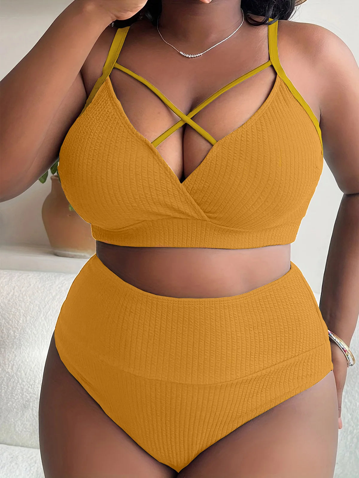 0XL - 4XL Ribbed Bikini Large Size Swimwear Plus Size Women Swimsuit Female Two-pieces Bikini set Bather Bathing Suit Swim