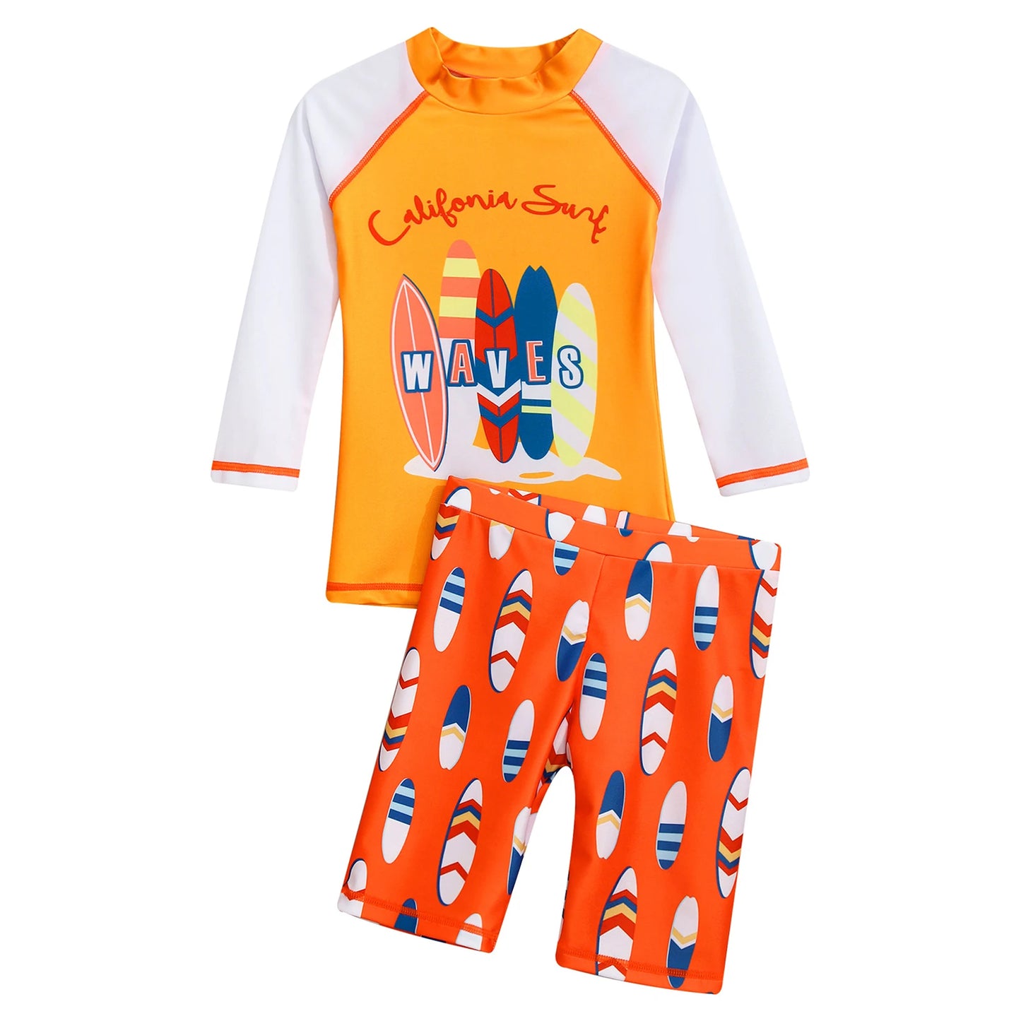 Kids Boys 2 Pieces Swimsuit Rash Guard Short Sleeve Swim Shirt Tops with Shorts Swim Trunks Swimwear Surfing Beach Bathing Suit