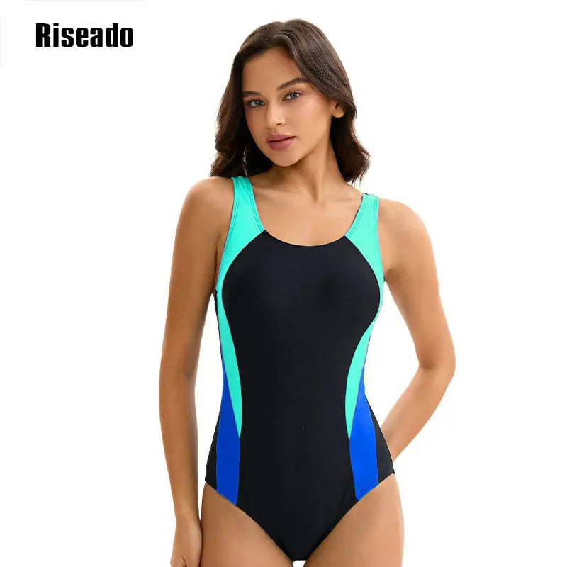 Women's One Piece Swimsuits Tummy Control Athletic Full Coverage Bathing Swim Suit Color Block Slimming Swimwear