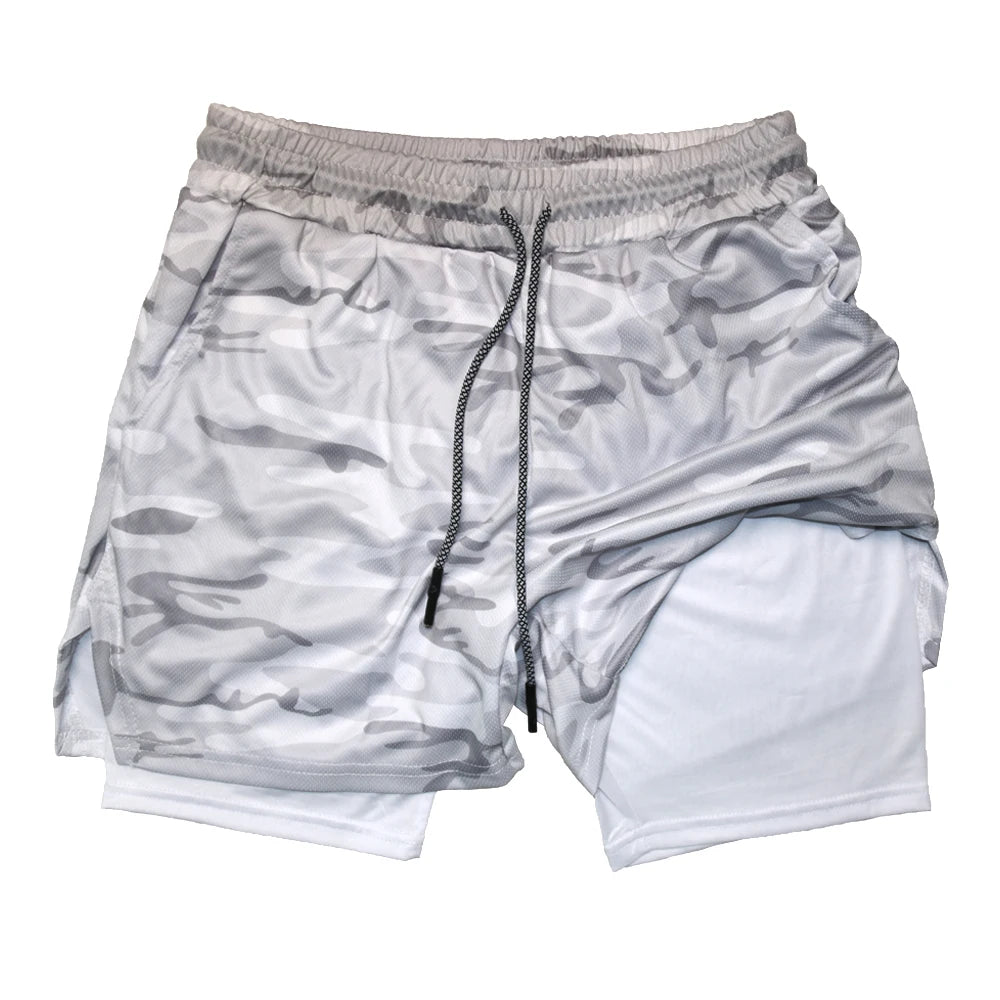 Men's Compression Shorts 2-in-1 Double Layer Beach Shorts Gym Fitness Running Quick Dry Short Pants Summer Print Sportswear