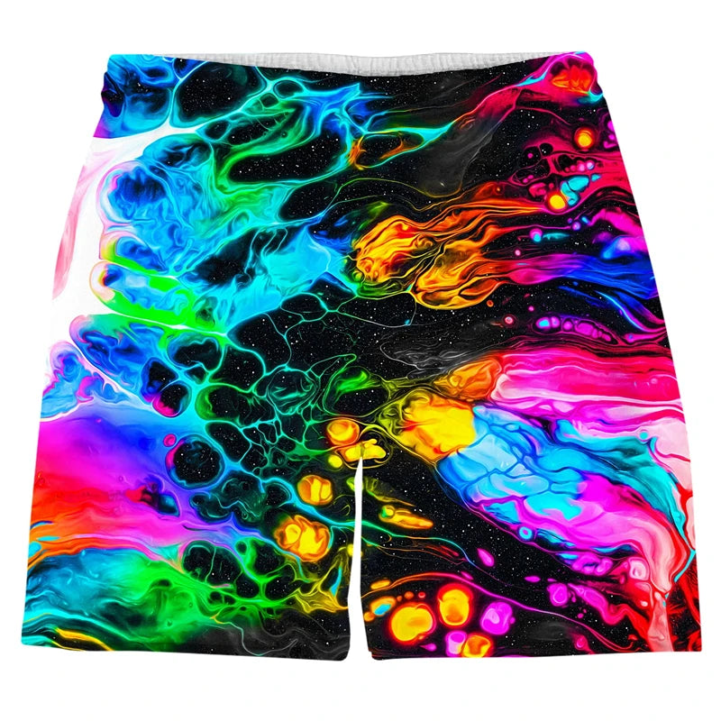 Colorful Psychedelic Graffiti 3D Printed Men Beach Shorts Cool Summer Street Hip Hop Harajuku Y2k Men Kids Hawaiian Short Pants
