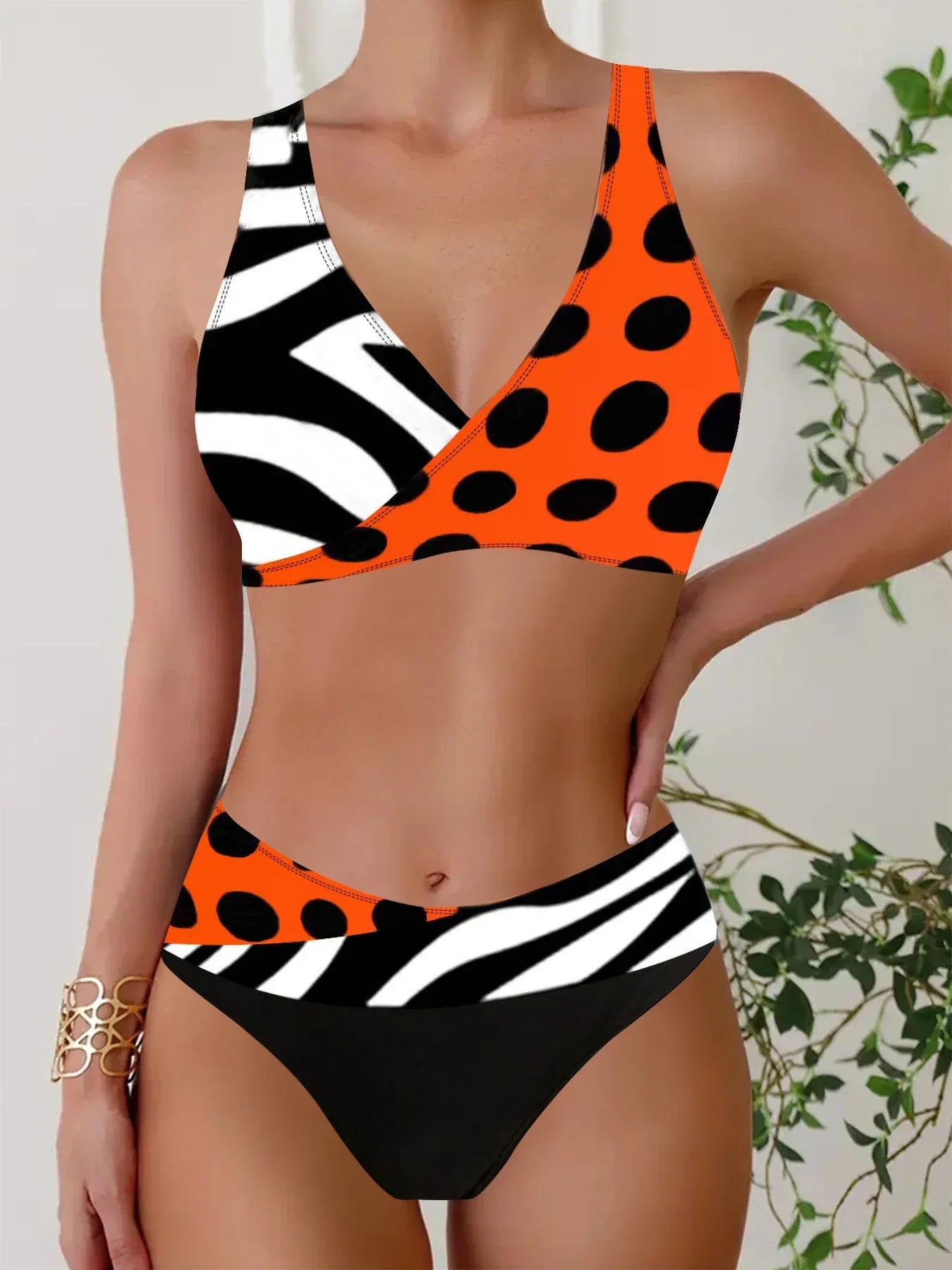 Women's Fashion Casual Blue and White Graffiti Print Women's Vacation Swimwear Two Piece Bikini Set S-5XL