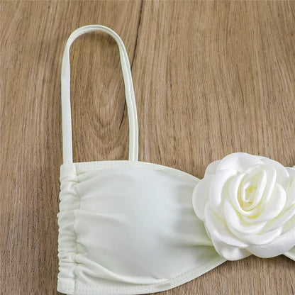 Flower Bandeau Swimwear Thong Bikini Women Lace-up Swimsuits Swimming Bathing Suit Brazilian Bikinis Set Mujer Biquini