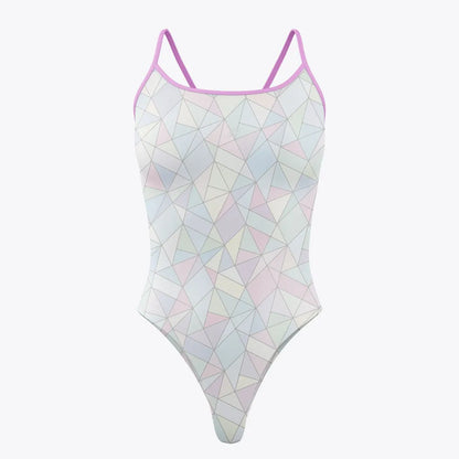 High Cut Multi Coloured One Piece Swimsuit Women Swimwear Summer Swimming Pool Training Swimsuit