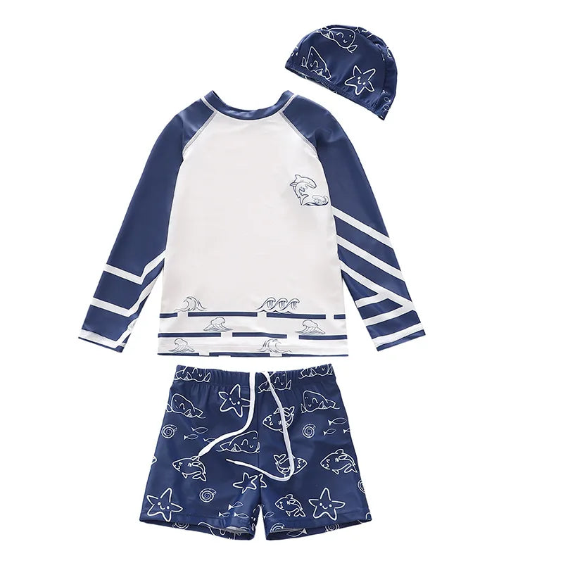 Boys Swimwear Long Sleeve Rash Guard Swimming Trunks for a Boy Toddler Printing Swimsuit Kids Anti UV Summer Beach Bath Clothes