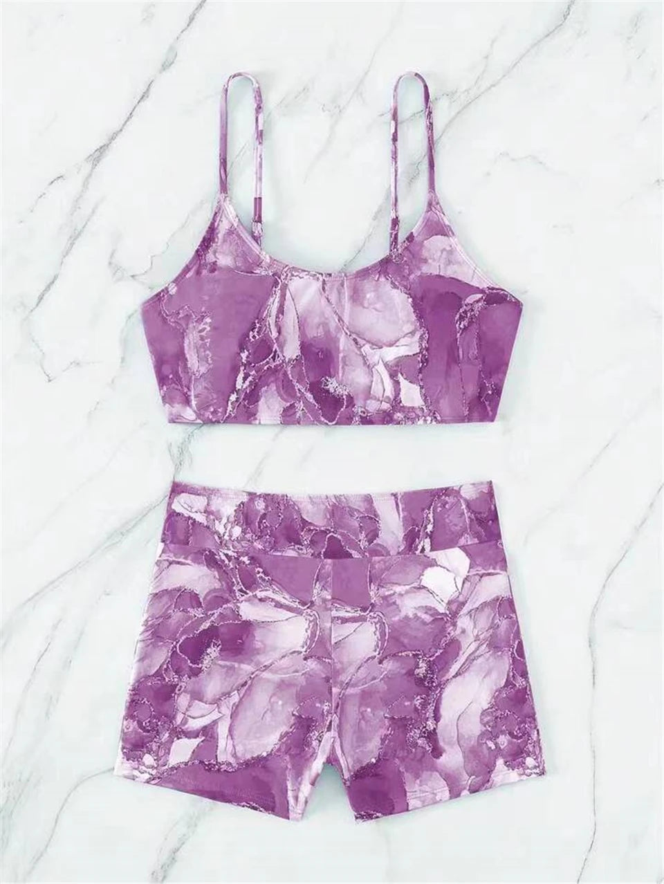 Two Pieces Marble Print Swimwear Women High Waist Swimsuit Summer Beach Wear Female Bathers Bathing Swimming Sport Suit