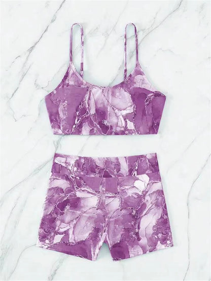 Two Pieces Marble Print Swimwear Women High Waist Swimsuit Summer Beach Wear Female Bathers Bathing Swimming Sport Suit