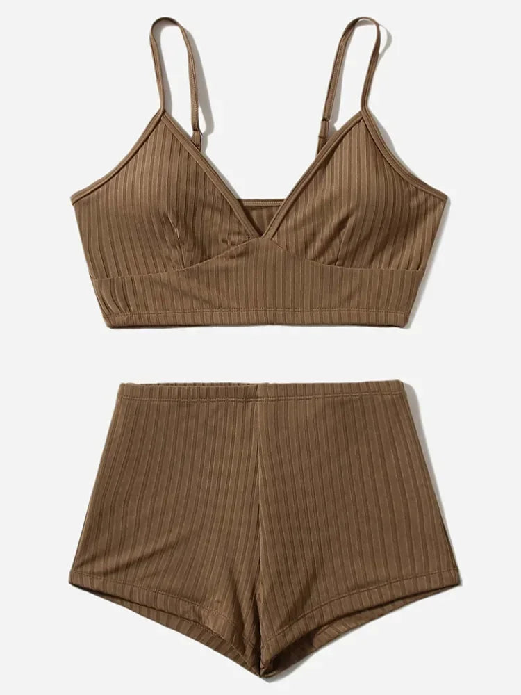 Ribbed Shorts Female Swimsuit High Waist Bikini Women Swimwear Two-pieces Bikini Set Bather Bathing Suit Swim Lady