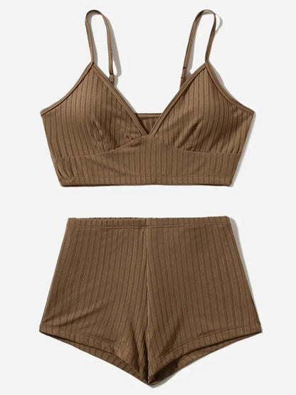 Ribbed Shorts Female Swimsuit High Waist Bikini Women Swimwear Two-pieces Bikini Set Bather Bathing Suit Swim Lady
