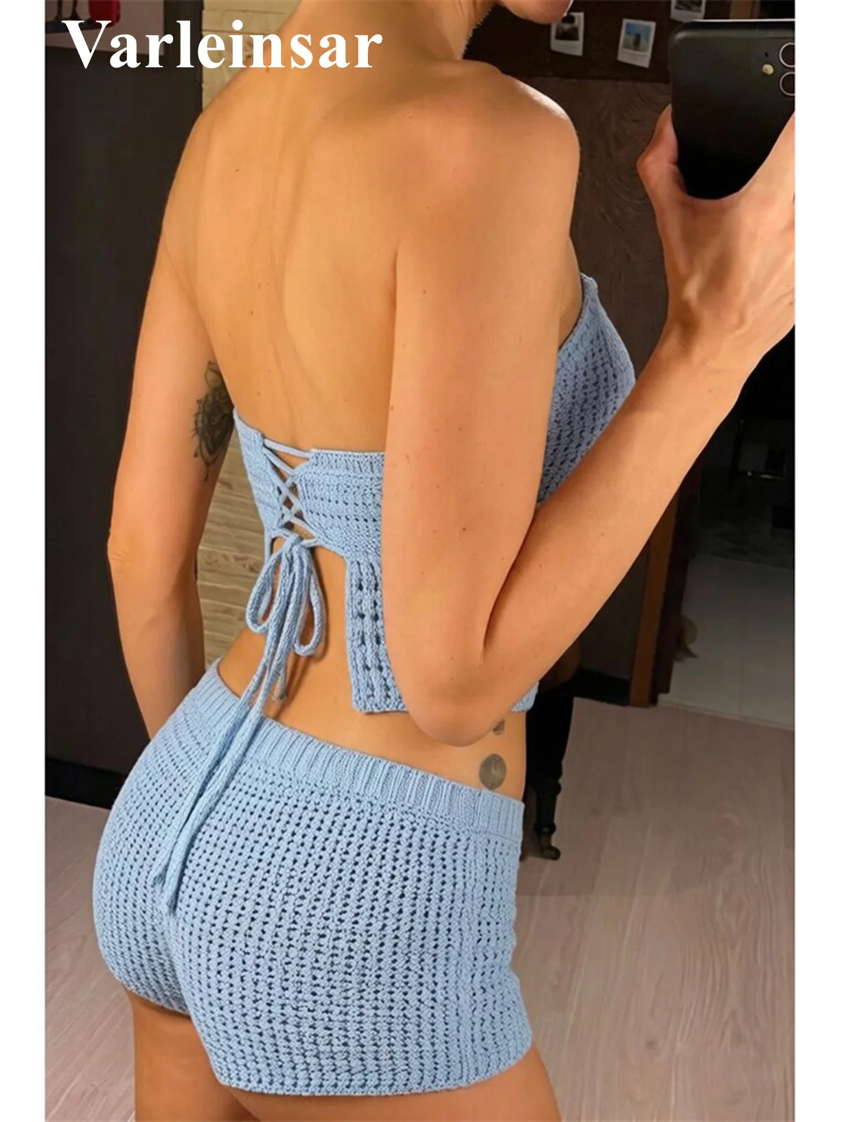 Knitted Shorts Female Swimsuit High Waist Bikini Women Swimwear Two-pieces Bikini set Bather Bathing Suit Swim