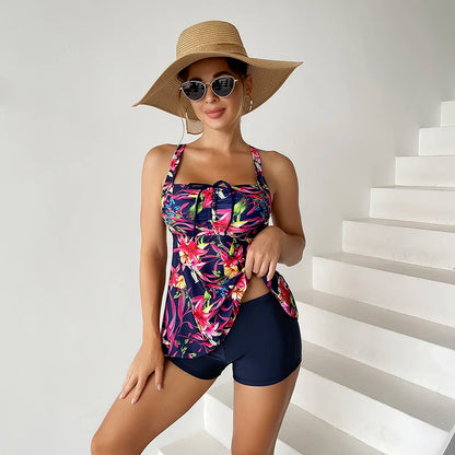 Two Pieces Swimsuit Women Beach Dress Printed Tankini Set Swimwear Female Sports Bathing Swimming Swim Suit Beachwear