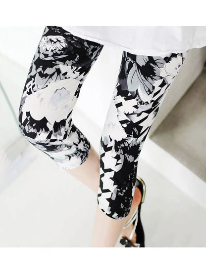 Workout Leggings Print Capris Women Push Up High Waist Pants Sportswear Short Trousers Black Fitness Legging